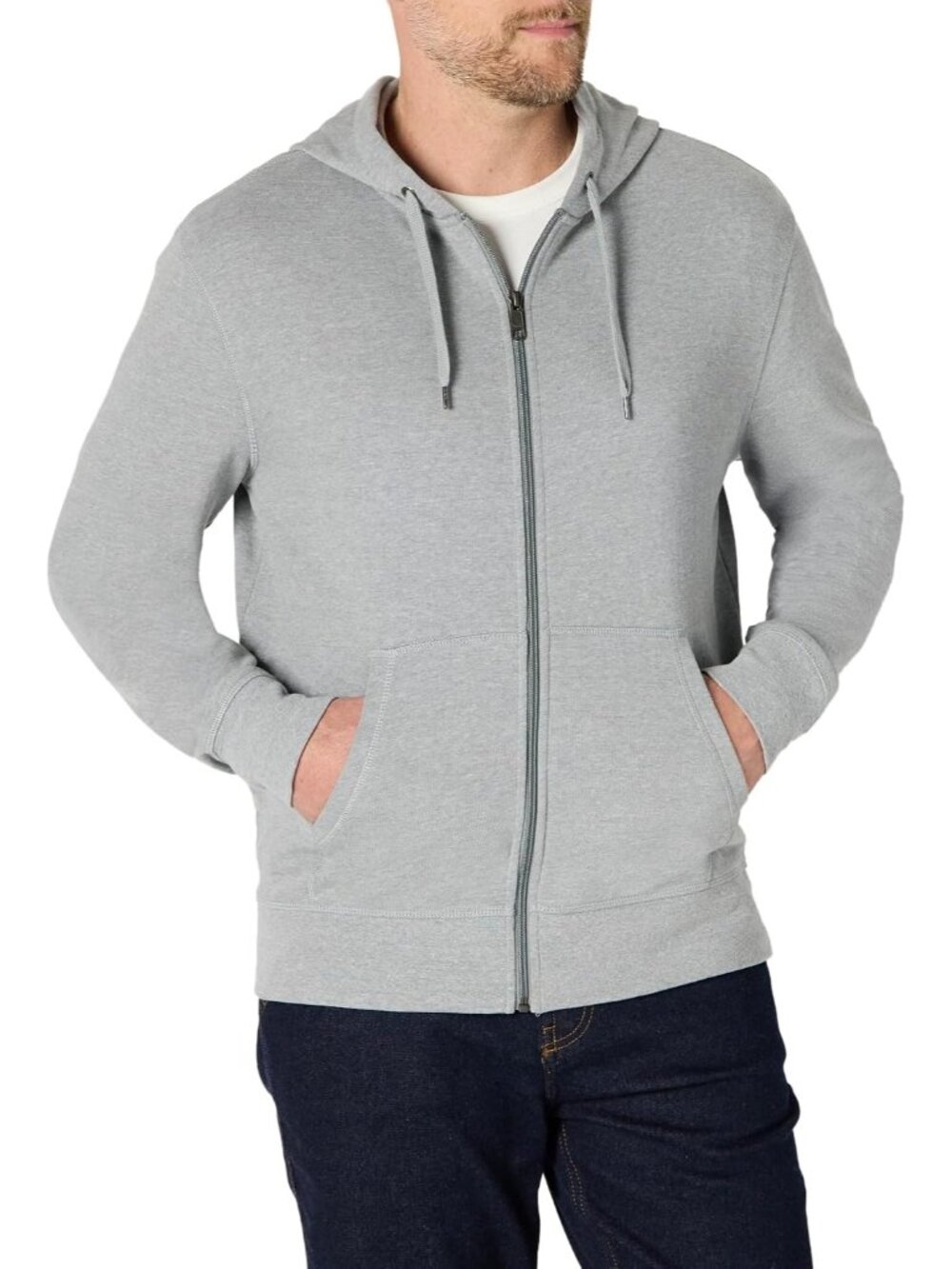 Amazon Essentials Men's Light Grey Lightweight French Terry Full ZIP Hoodies